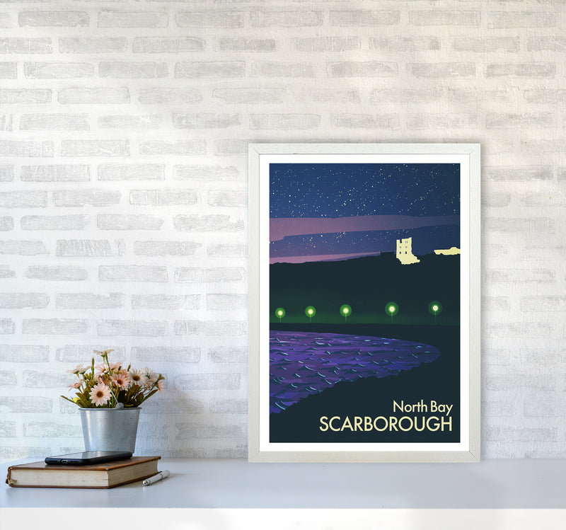 North Bay, Scarborough (Night) Portrait Art Print by Richard O'Neill A2 Oak Frame
