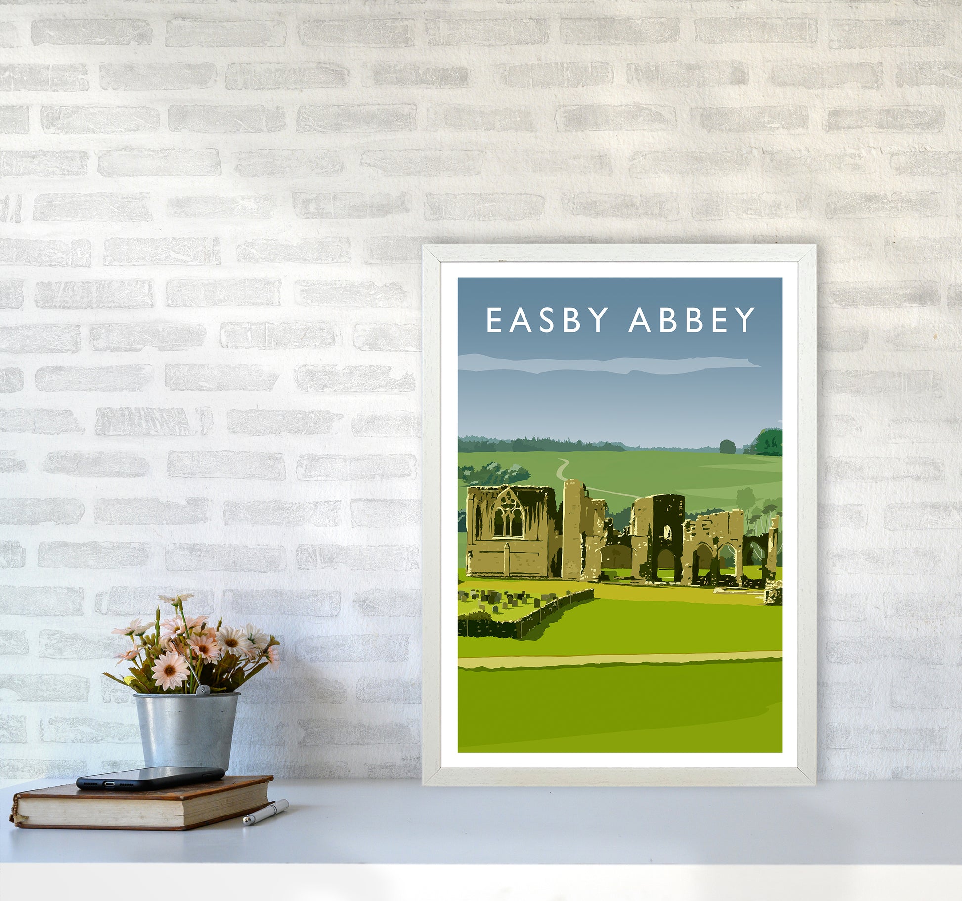 Easby Abbey Portrait Art Print by Richard O'Neill A2 Oak Frame