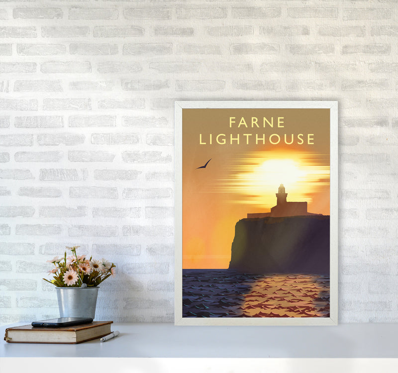 Farne Lighthouse portrait Travel Art Print by Richard O'Neill A2 Oak Frame
