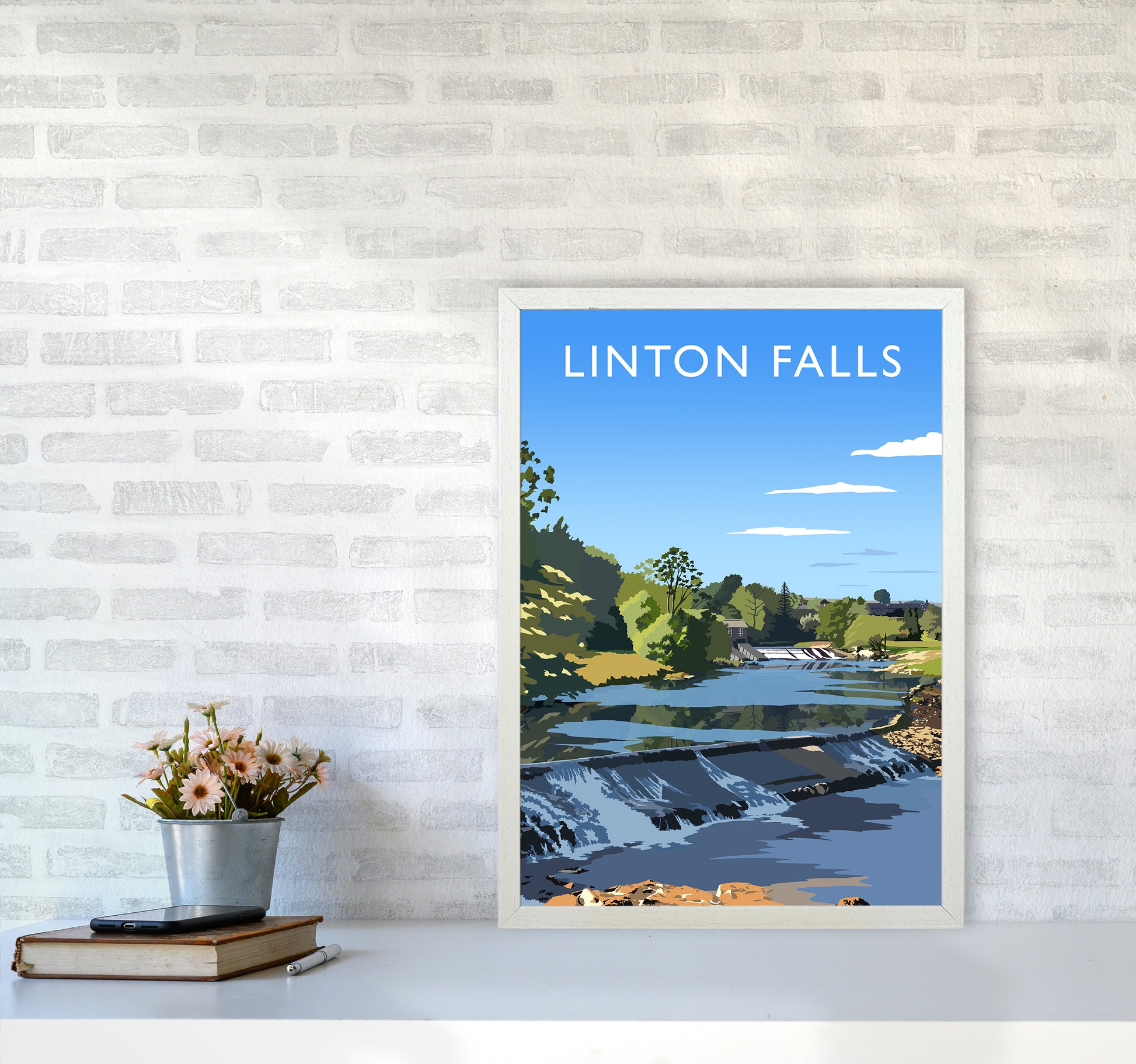 Linton Falls portrait Travel Art Print by Richard O'Neill A2 Oak Frame