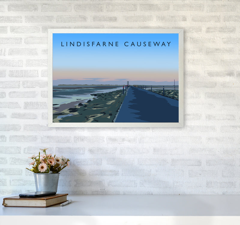 Lindisfarne Causeway Travel Art Print by Richard O'Neill A2 Oak Frame