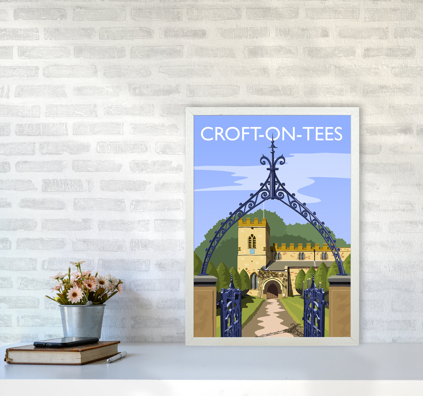 Croft-on-Tees Travel Art Print by Richard O'Neill A2 Oak Frame
