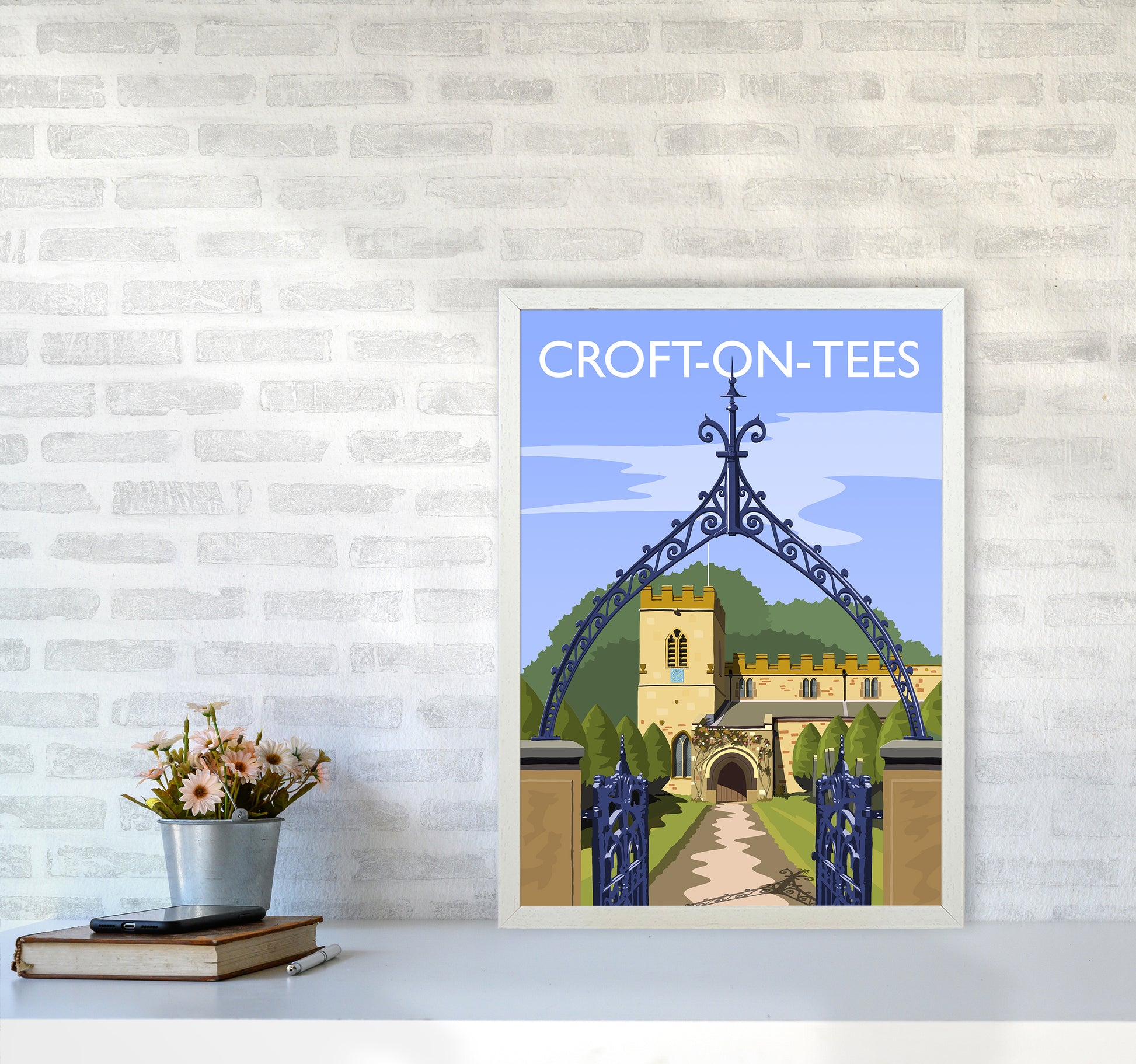 Croft-on-Tees Travel Art Print by Richard O'Neill A2 Oak Frame