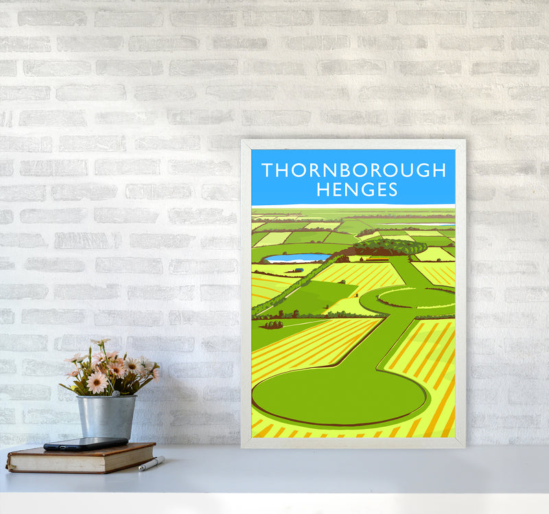 Thornborough Henges portrait Travel Art Print by Richard O'Neill A2 Oak Frame
