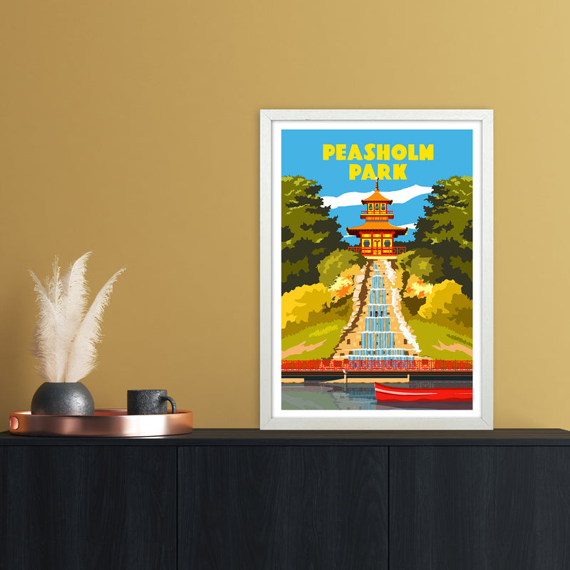 Peasholm Park Travel Art Print by Richard O'Neill A2 Oak Frame