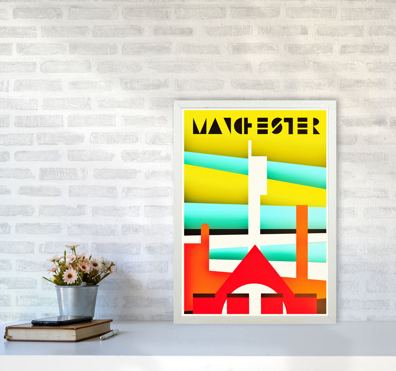 Manchester Travel Art Print by Richard O'Neill A2 Oak Frame