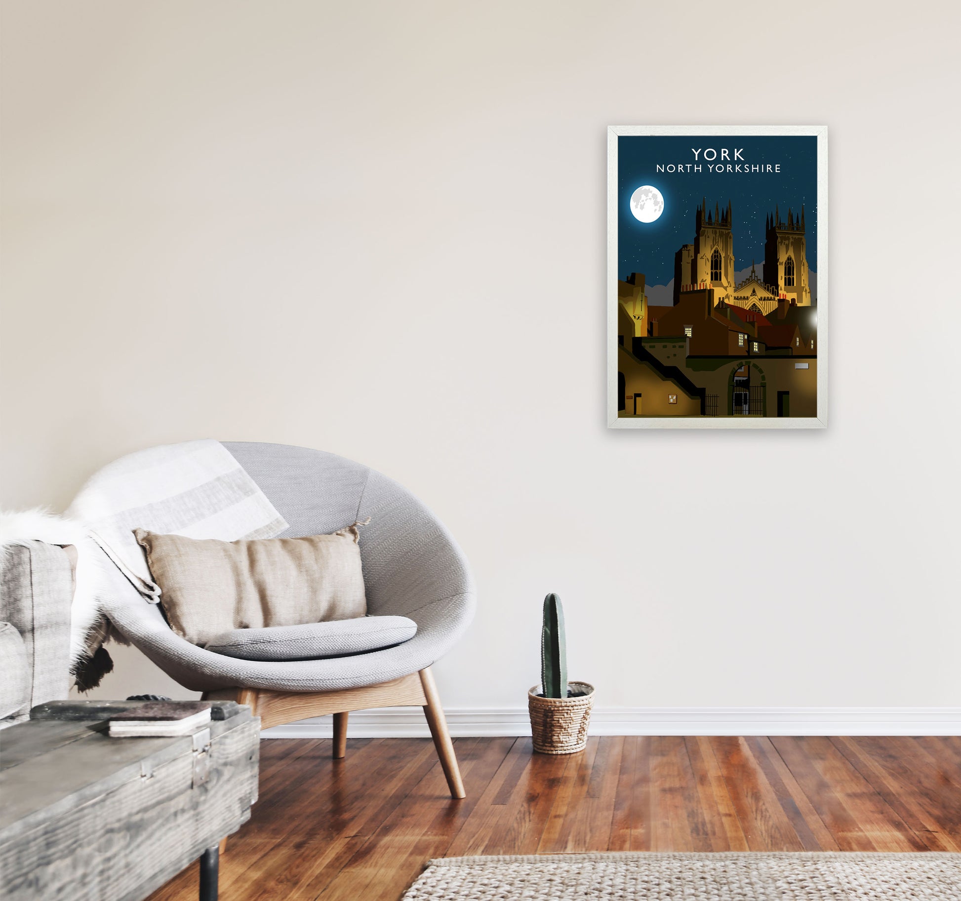 York by Richard O'Neill Yorkshire Art Print, Vintage Travel Poster A2 Oak Frame