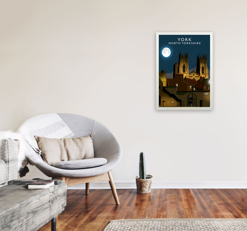 York by Richard O'Neill Yorkshire Art Print, Vintage Travel Poster A2 Oak Frame