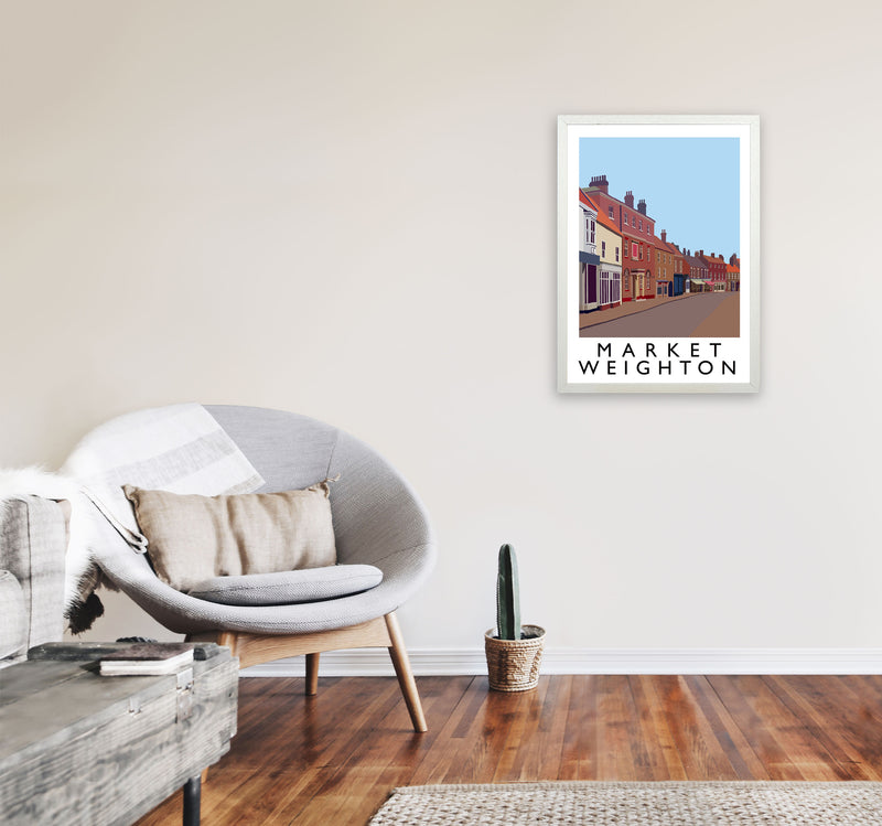 Market Weighton by Richard O'Neill Yorkshire Art Print, Vintage Travel Poster A2 Oak Frame