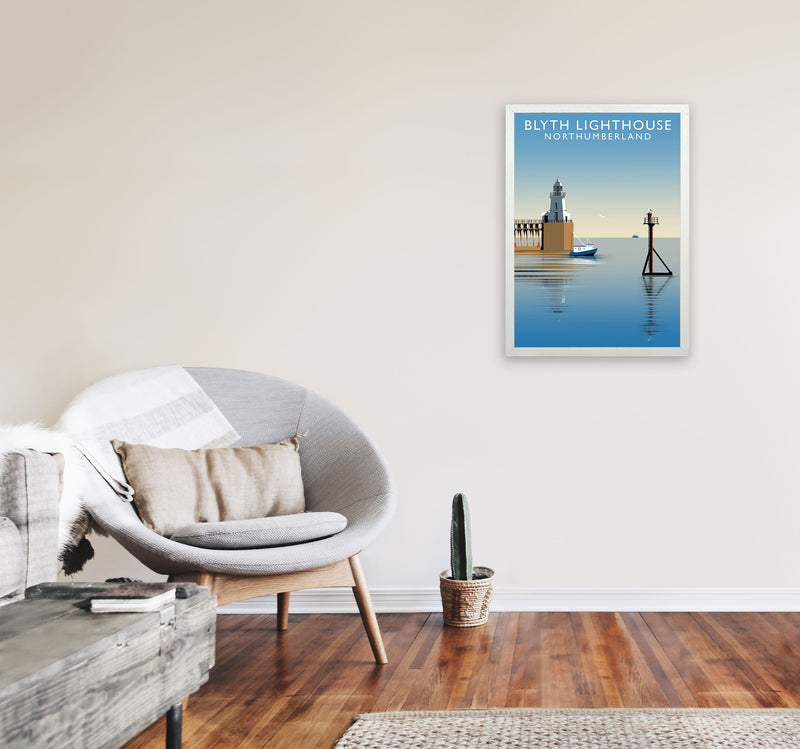 Blyth Lighthouse Northumberland Art Print by Richard O'Neill A2 Oak Frame