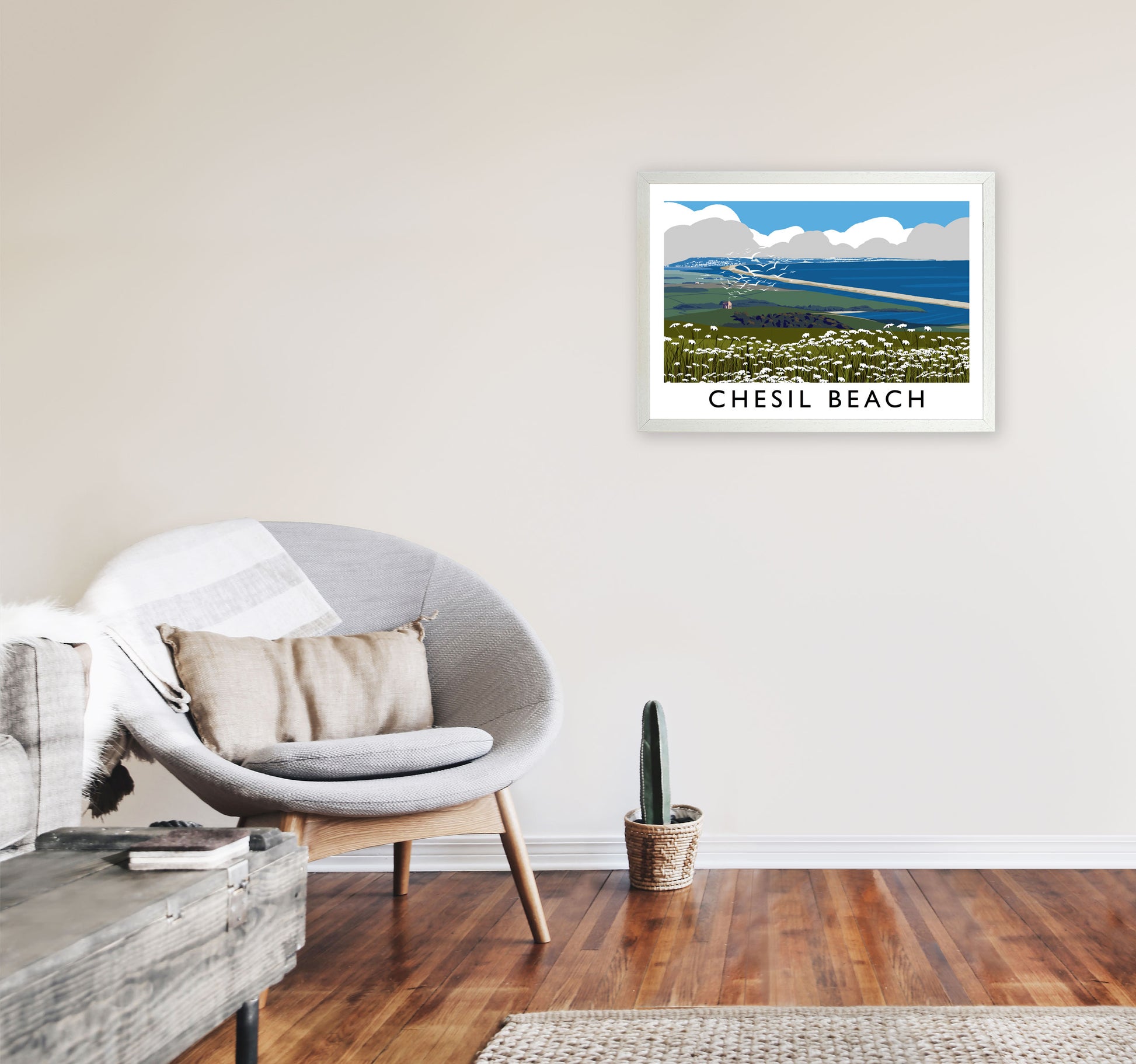 Chesil Beach Framed Digital Art Print by Richard O'Neill A2 Oak Frame