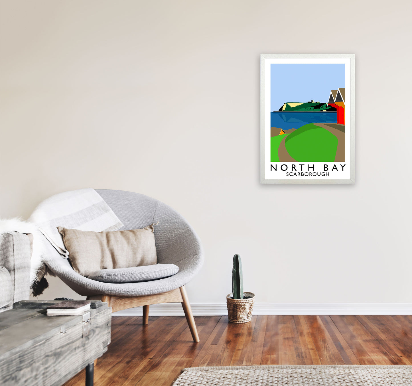 North Bay Scarborough Travel Art Print by Richard O'Neill, Framed Wall Art A2 Oak Frame