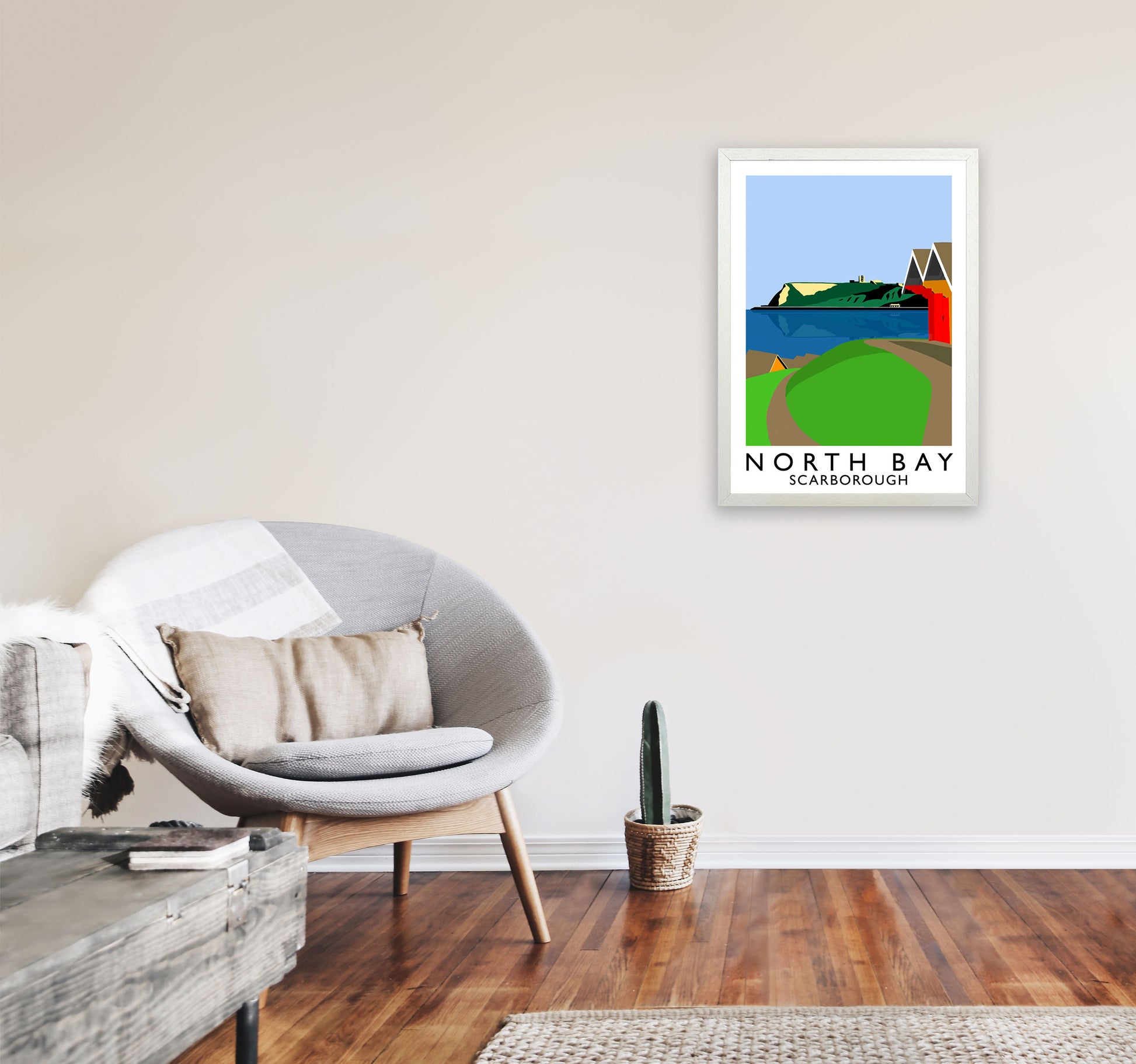 North Bay Scarborough Travel Art Print by Richard O'Neill, Framed Wall Art A2 Oak Frame