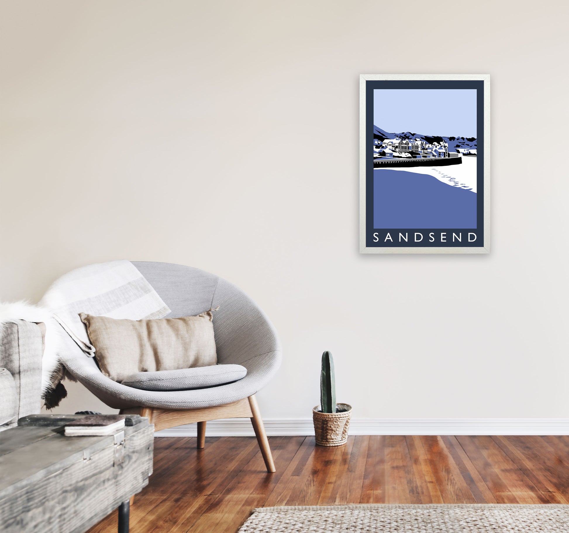 Sandsend Travel Art Print by Richard O'Neill, Framed Wall Art A2 Oak Frame