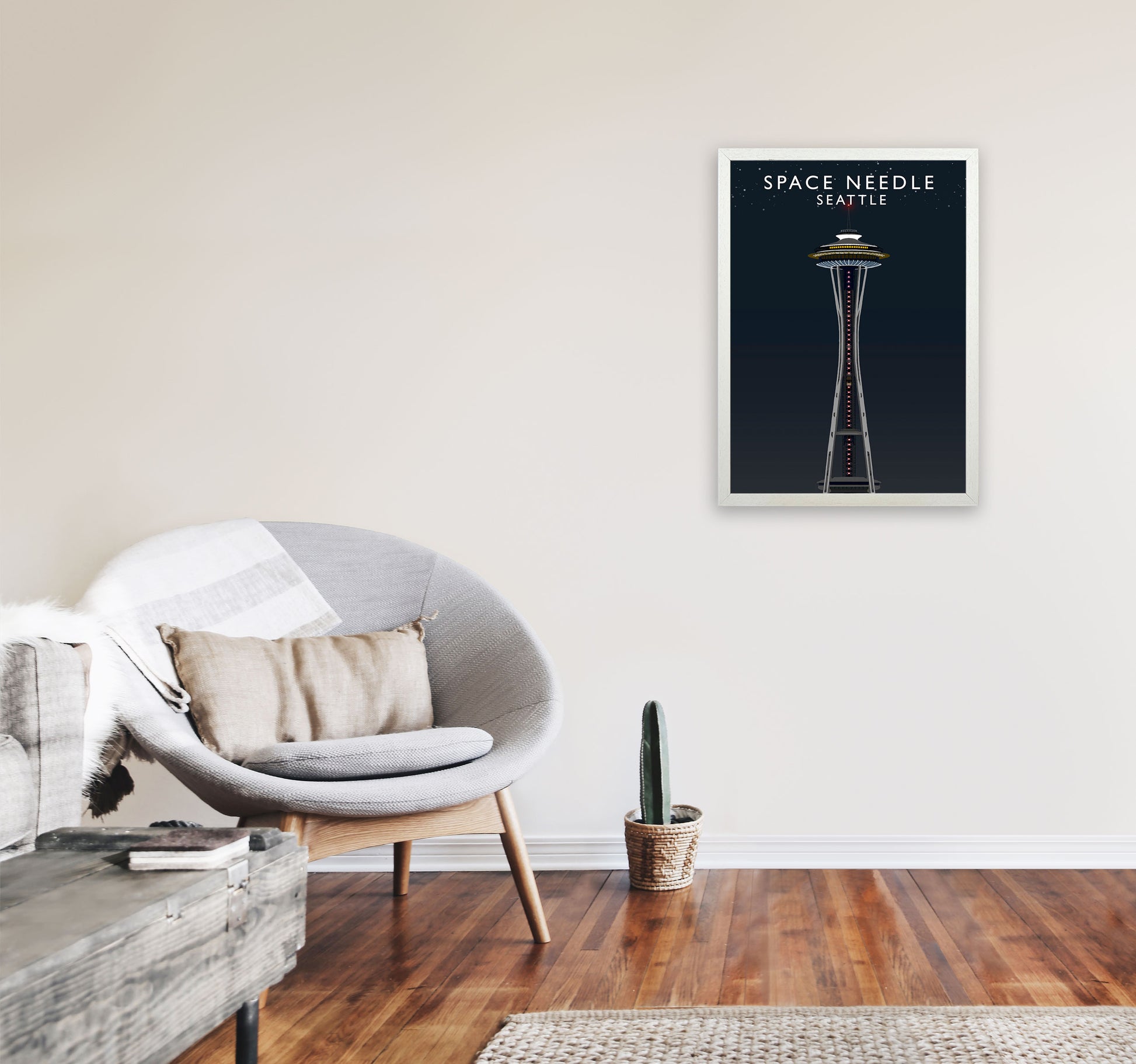 Space Needle Seattle Art Print by Richard O'Neill A2 Oak Frame
