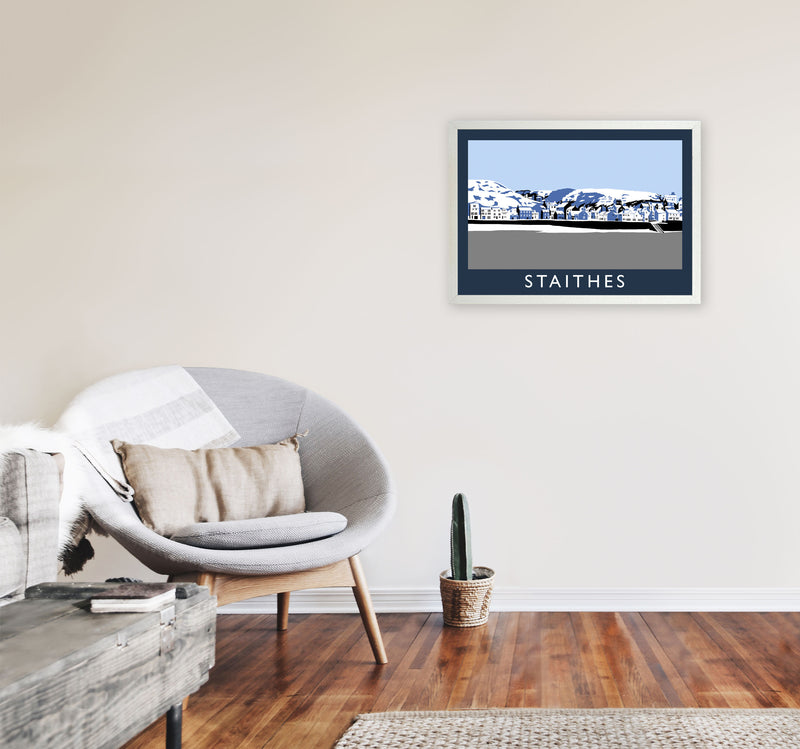 Staithes Travel Art Print by Richard O'Neill, Framed Wall Art A2 Oak Frame