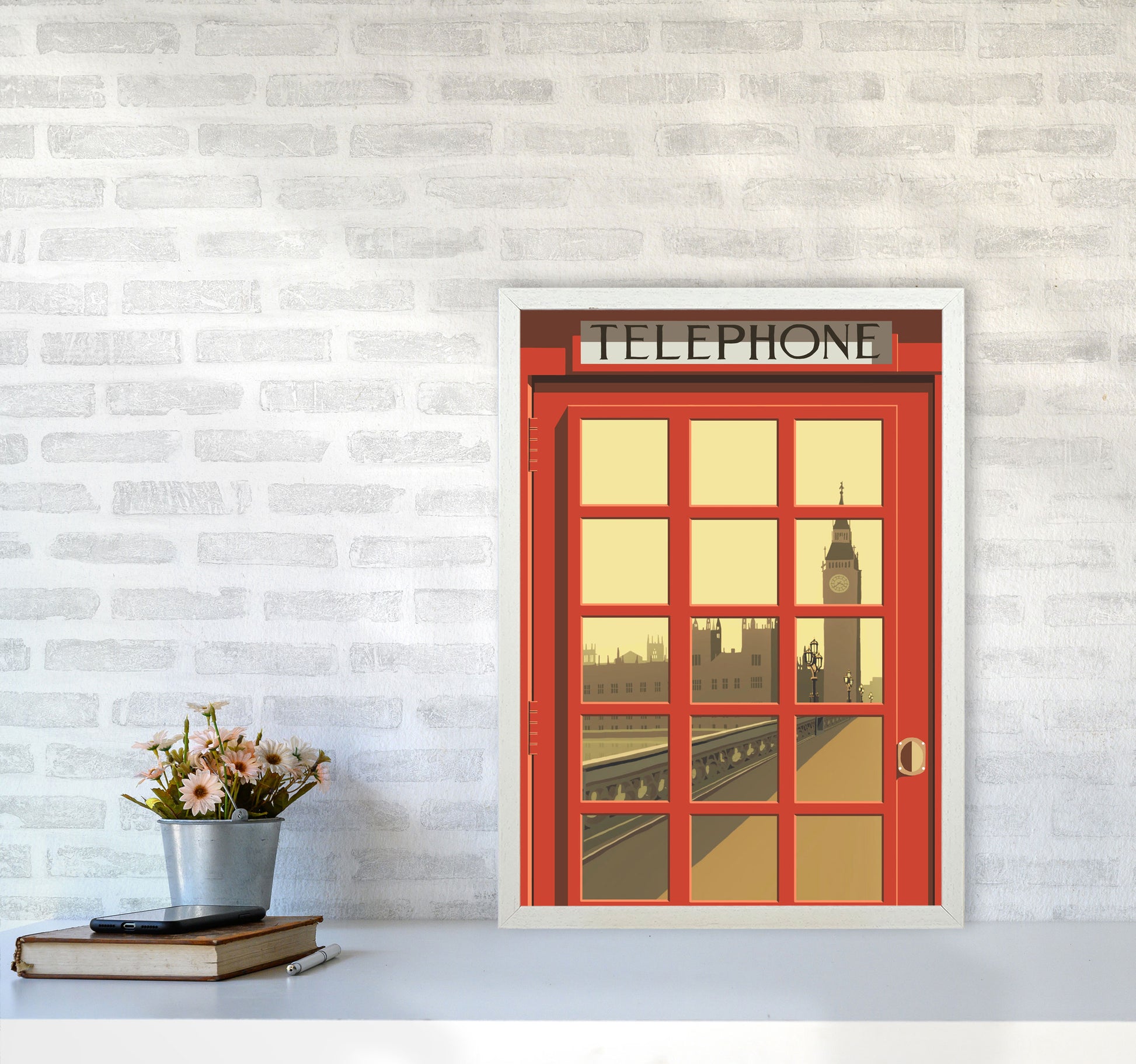 London Telephone Box 5 by Richard O'Neill A2 Oak Frame