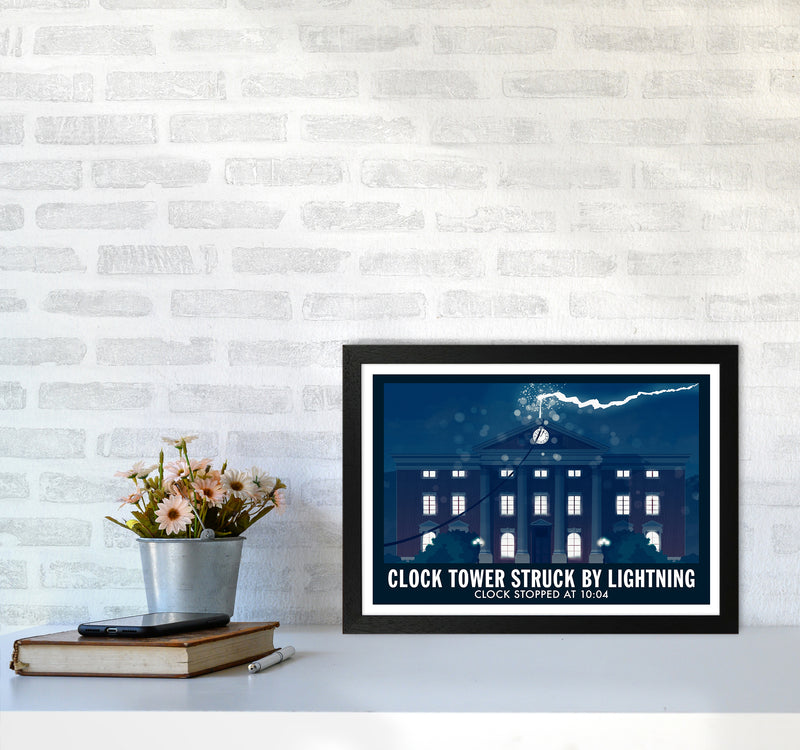 Clock Tower Struck By Lightning Art Print by Richard O'Neill A3 White Frame