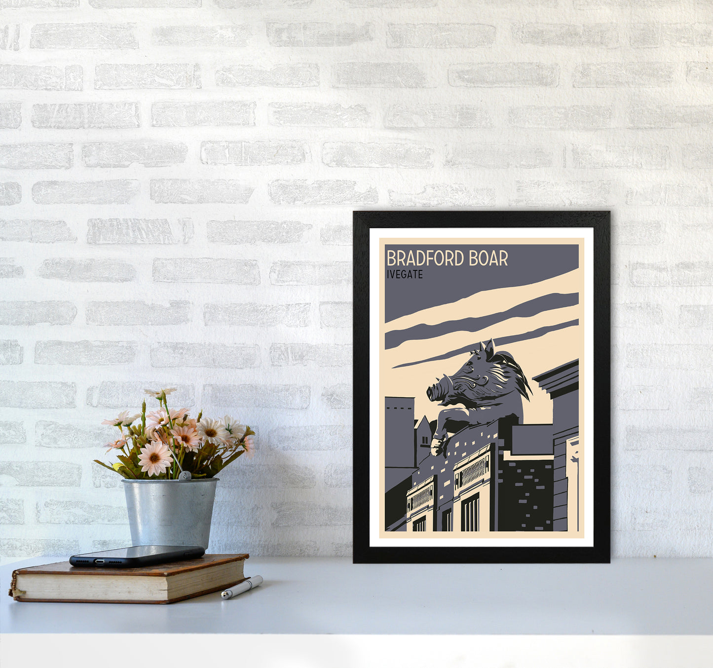 Bradford Boar Art Print by Richard O'Neill A3 White Frame