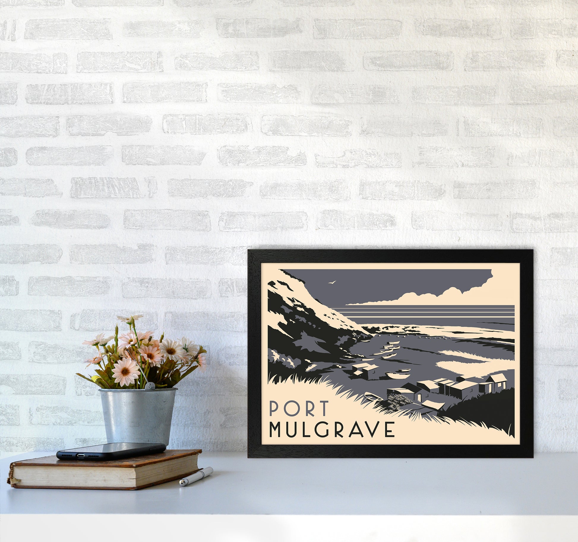 Port Mulgrave Travel Art Print by Richard O'Neill A3 White Frame