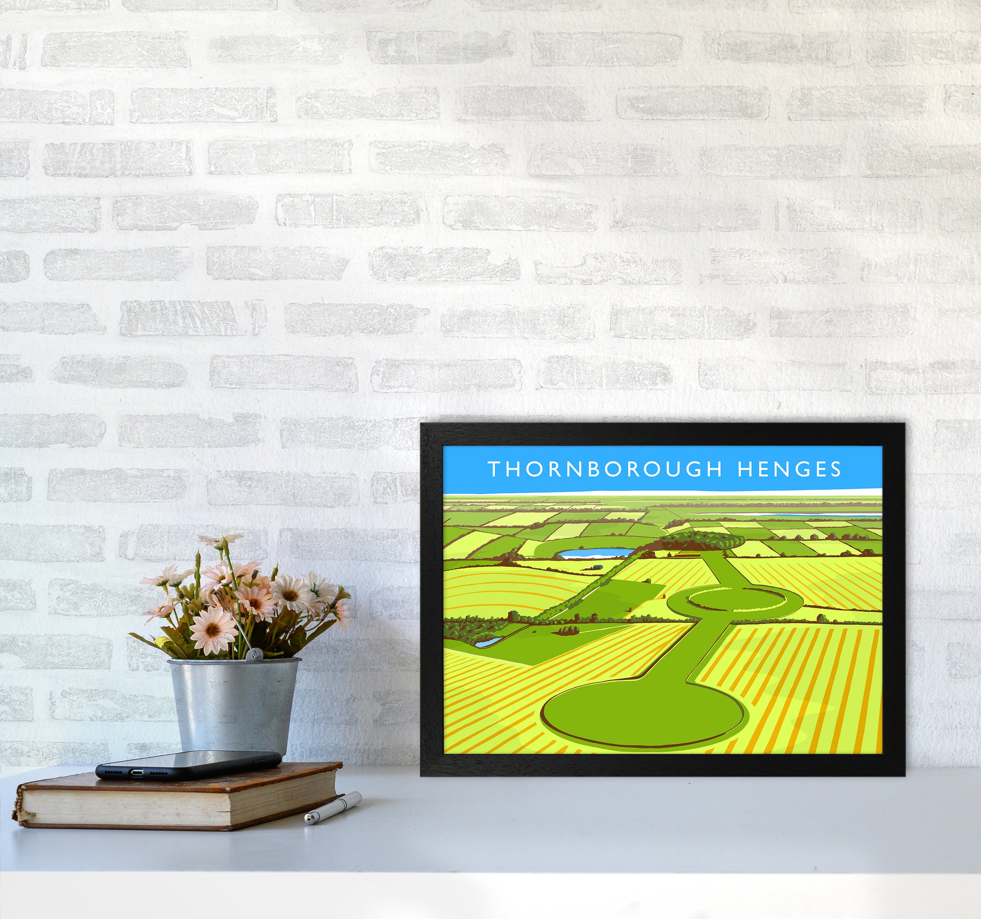 Thornborough Henges Travel Art Print by Richard O'Neill A3 White Frame