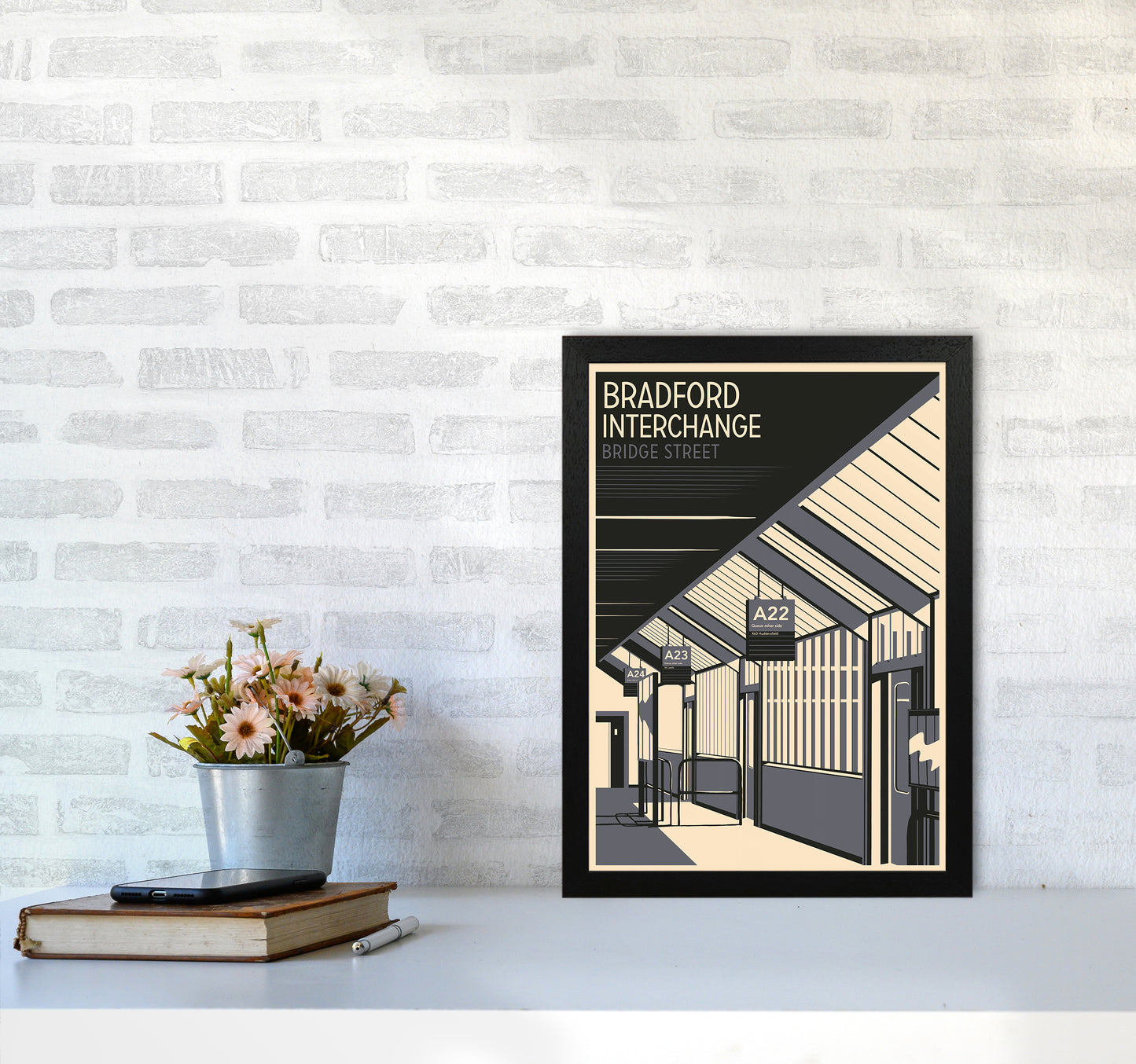 Bradford Interchange, Bridge Street portrait Travel Art Print by Richard O'Neill A3 White Frame