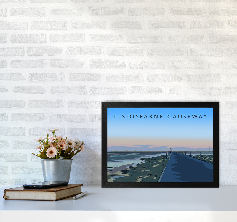 Lindisfarne Causeway Travel Art Print by Richard O'Neill A3 White Frame