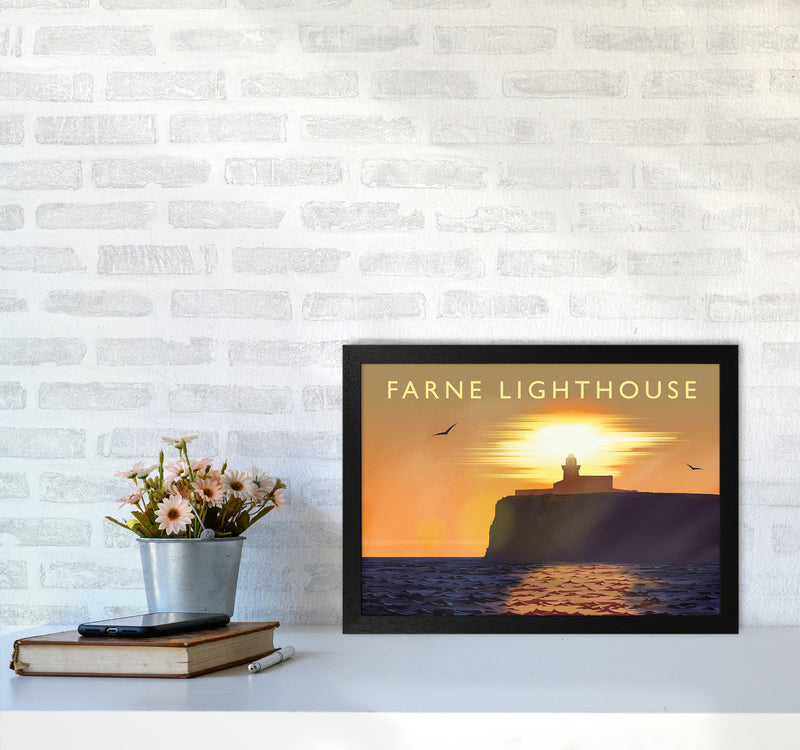 Farne Lighthouse Travel Art Print by Richard O'Neill A3 White Frame