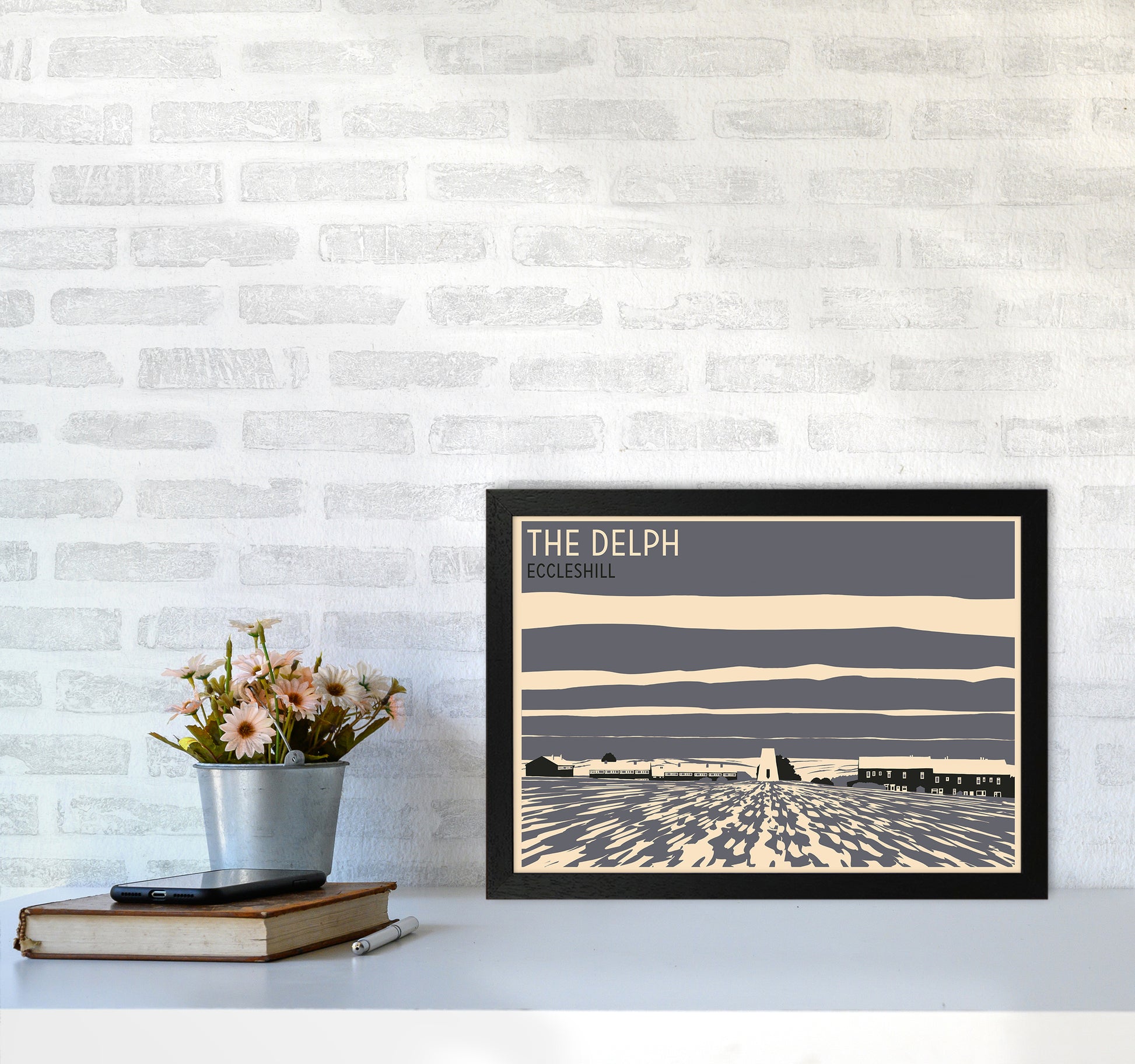 The Delph, Eccleshill Travel Art Print by Richard O'Neill A3 White Frame