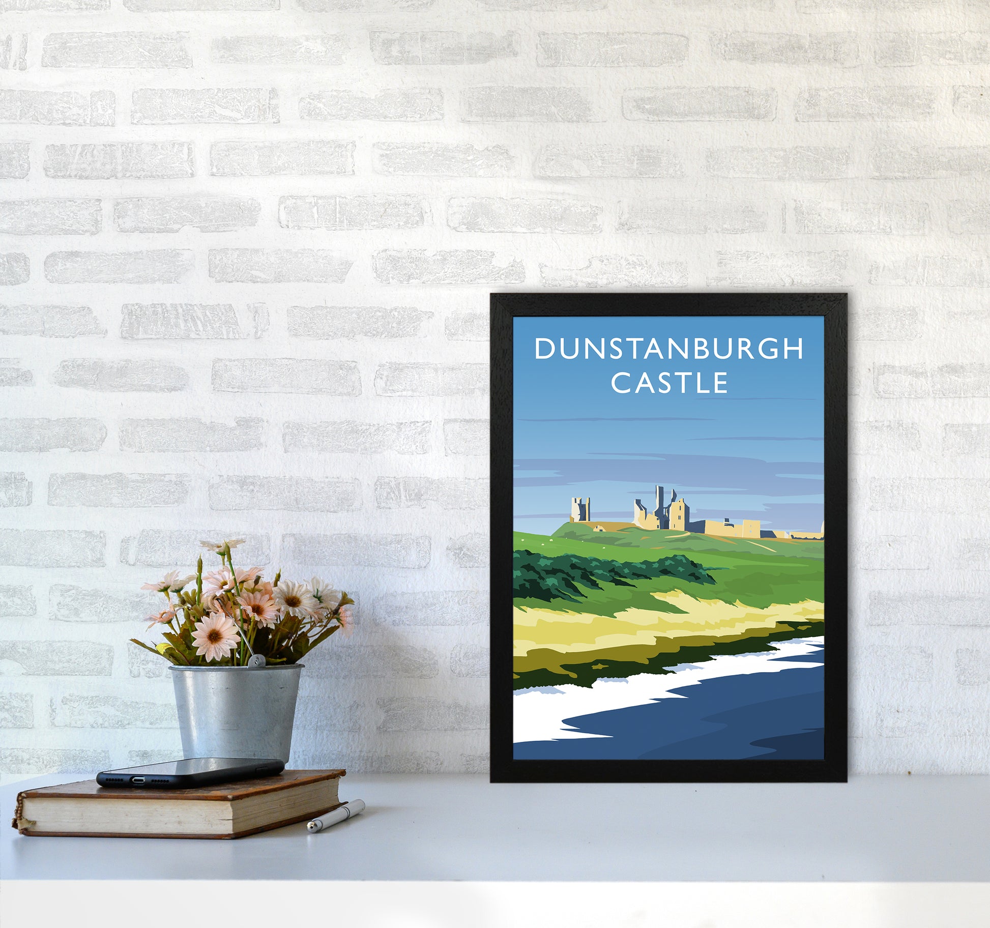 Dunstanburgh Castle portrait Travel Art Print by Richard O'Neill A3 White Frame