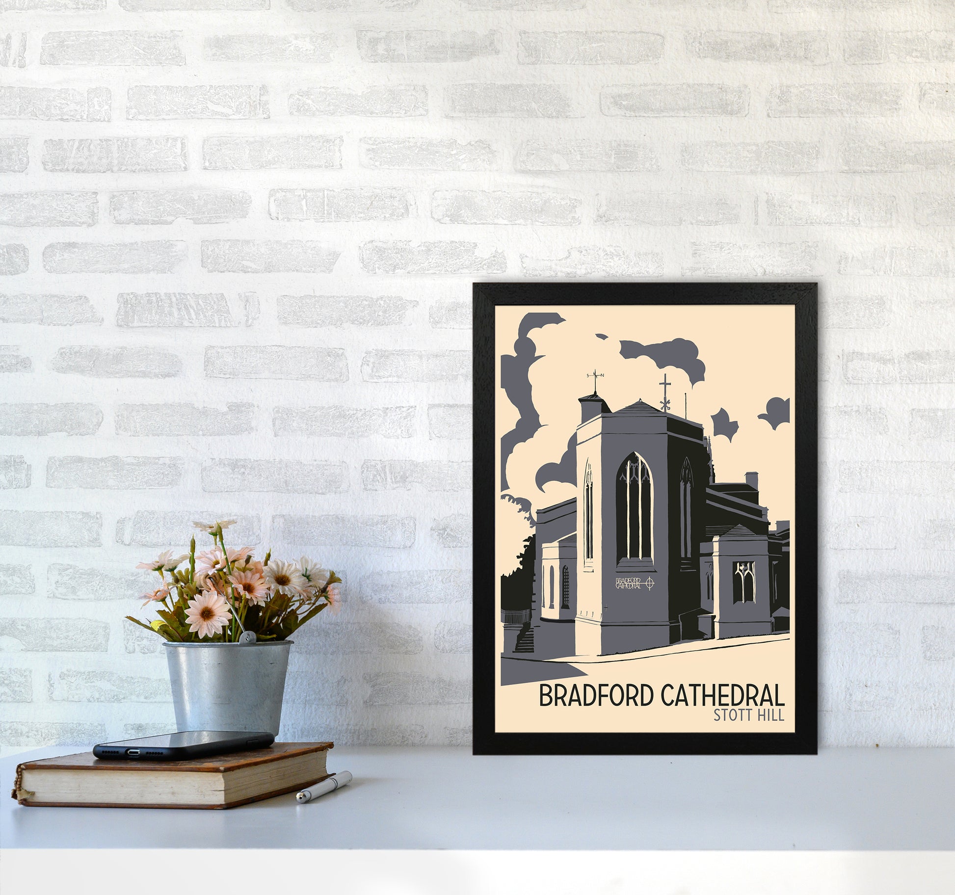 Bradford Cathedral, Stott Hill Travel Art Print by Richard O'Neill A3 White Frame