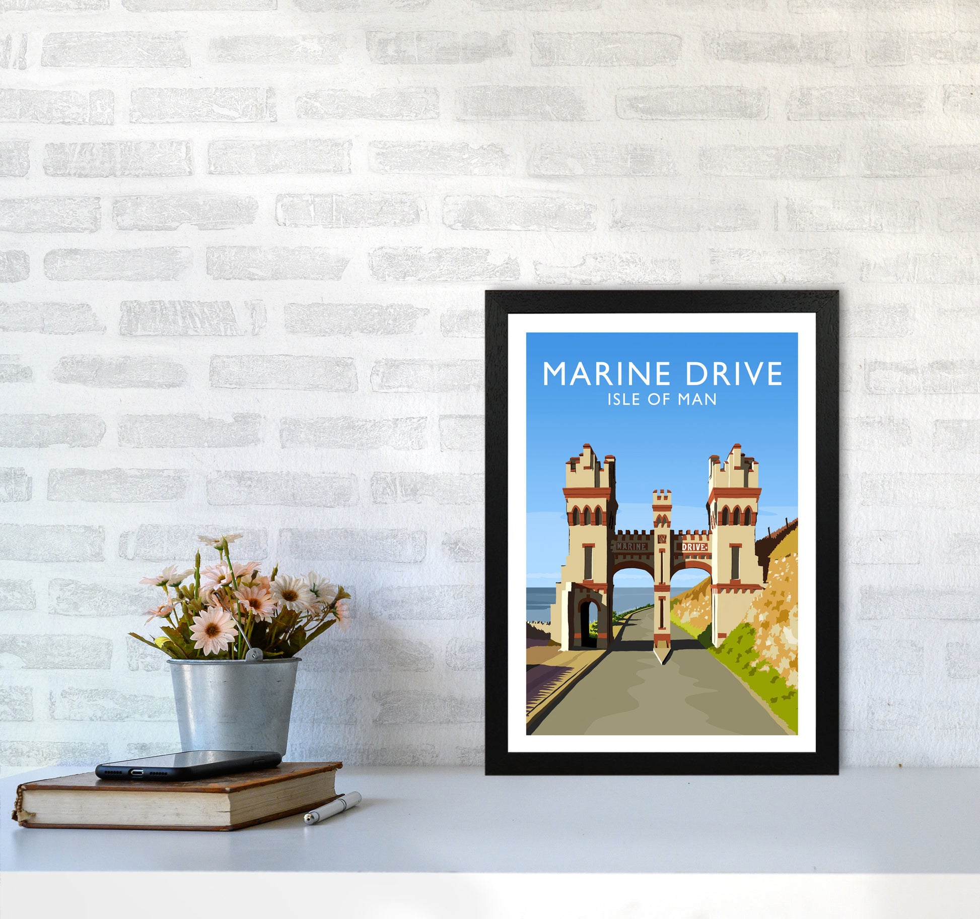 Marine Drive portrait Travel Art Print by Richard O'Neill A3 White Frame