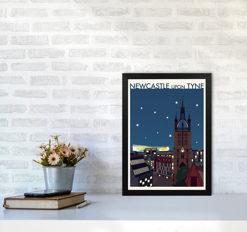 Newcastle upon Tyne 2 (Night) Travel Art Print by Richard O'Neill A3 White Frame