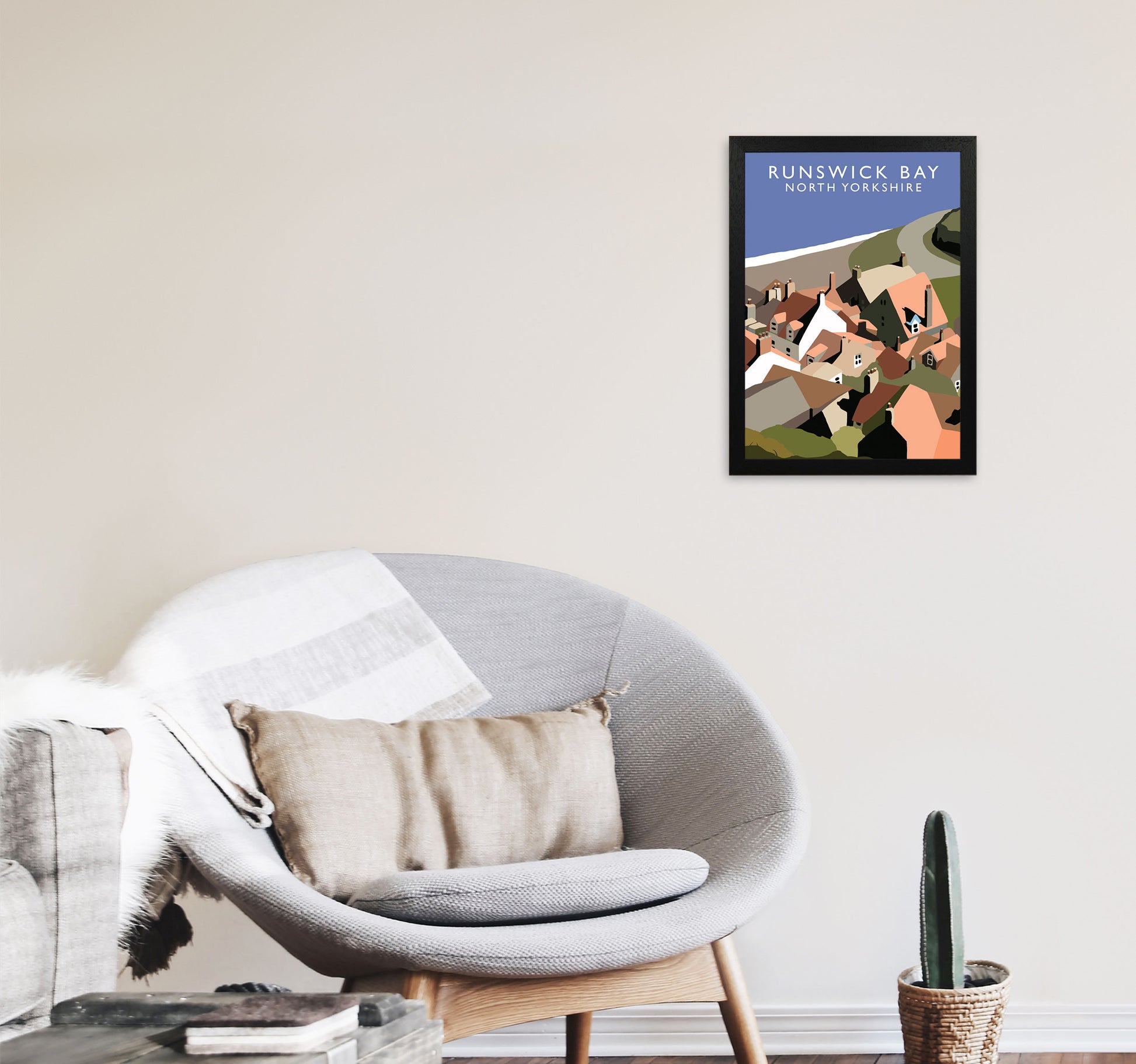 Runswick Bay North Yorkshire Art Print by Richard O'Neill A3 White Frame