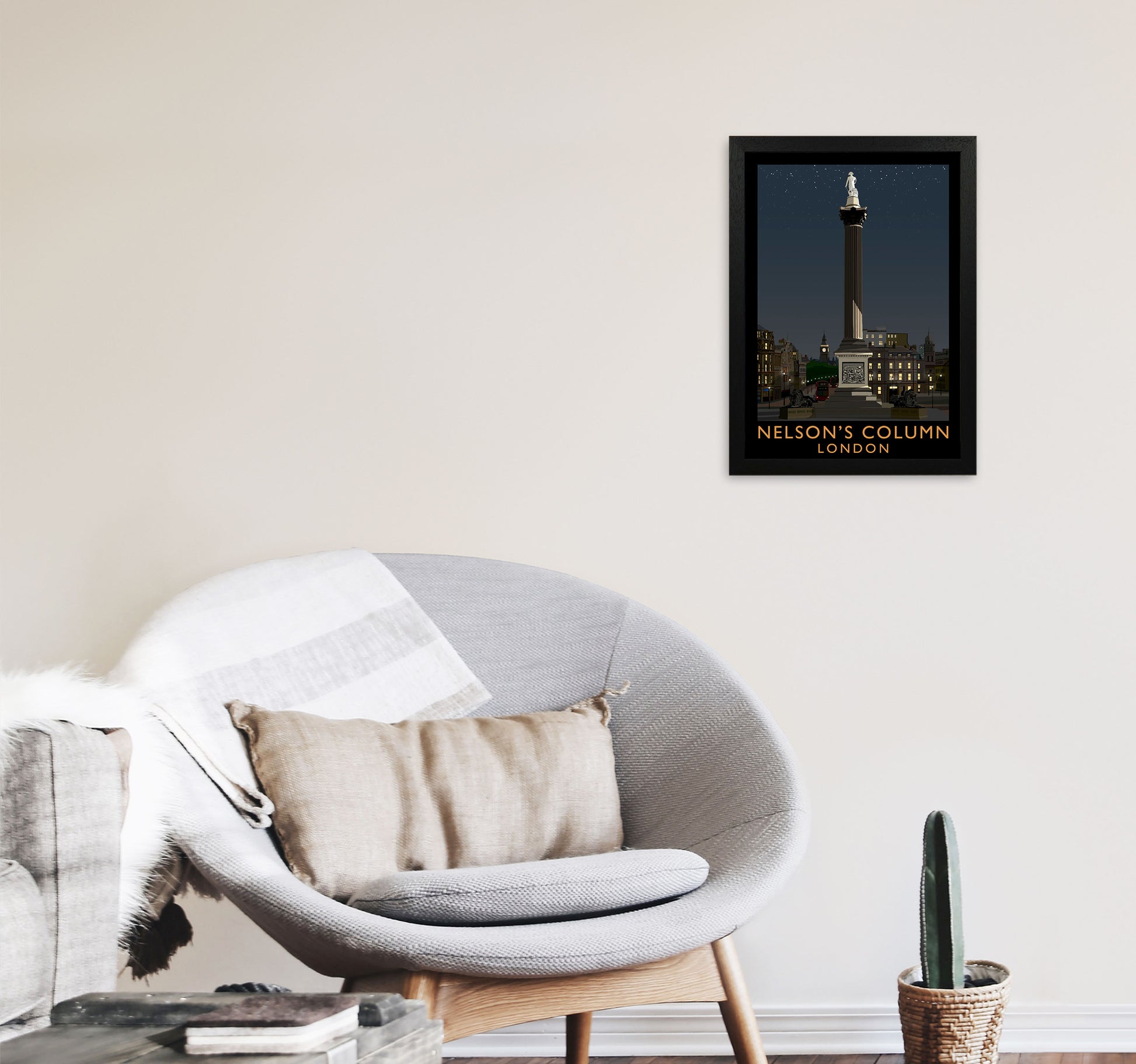 Nelson's Column London Art Print by Richard O'Neill A3 White Frame