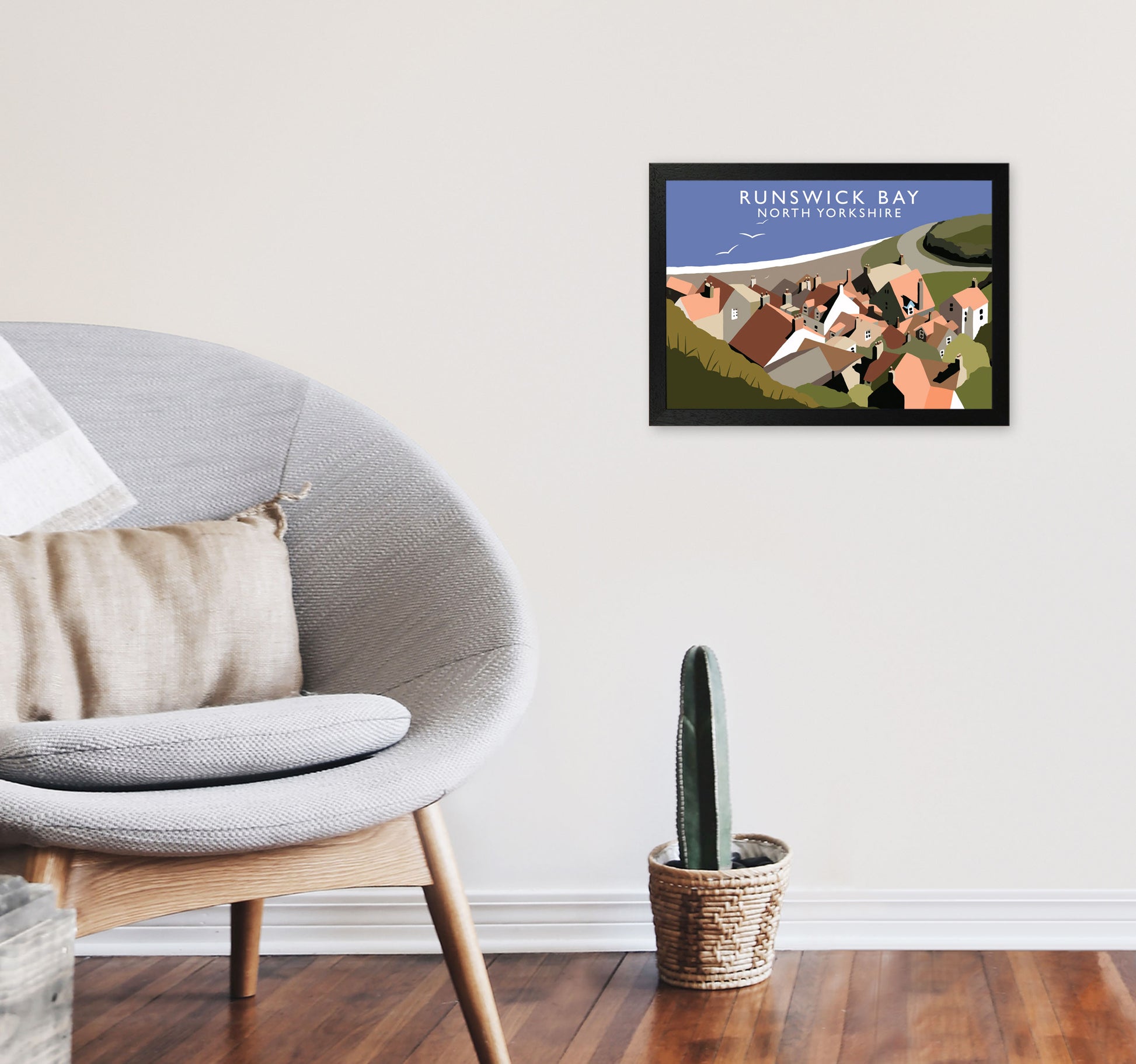 Runswick Bay North Yorkshire Art Print by Richard O'Neill A3 White Frame