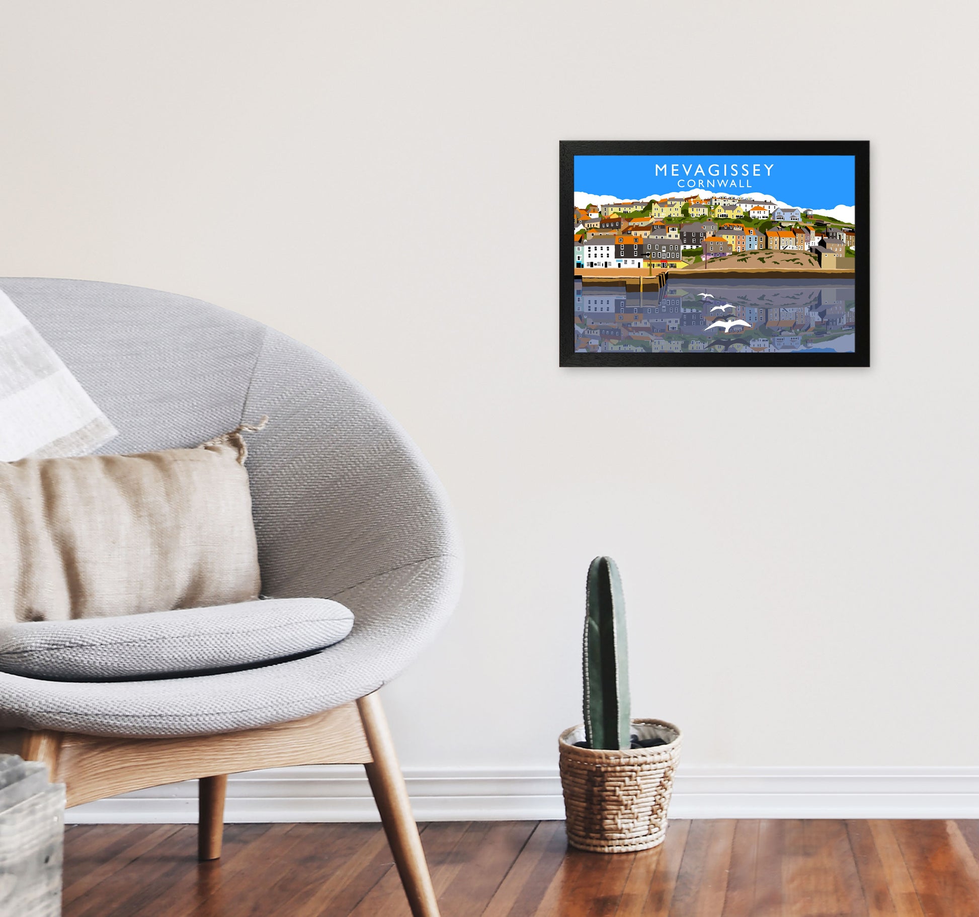 Mevagissey Cornwall Framed Digital Art Print by Richard O'Neill A3 White Frame