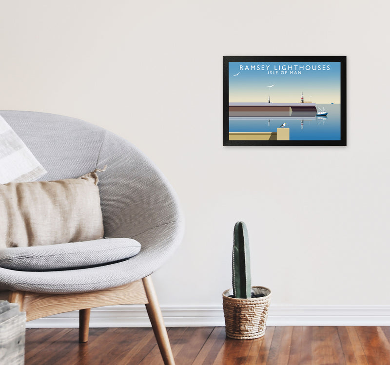 Ramsey Lighthouses Isle of Man Art Print by Richard O'Neill A3 White Frame