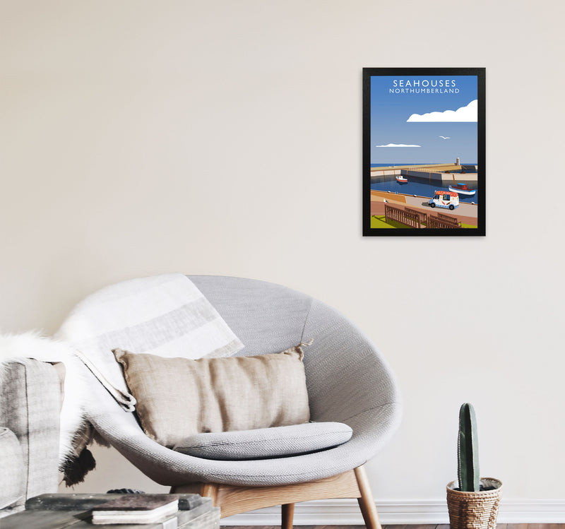 Seahouses (Portrait) by Richard O'Neill A3 White Frame