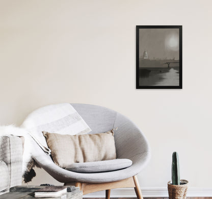 St. Paul's In Fog Travel Art Print by Richard O'Neill, Framed Wall Art A3 White Frame