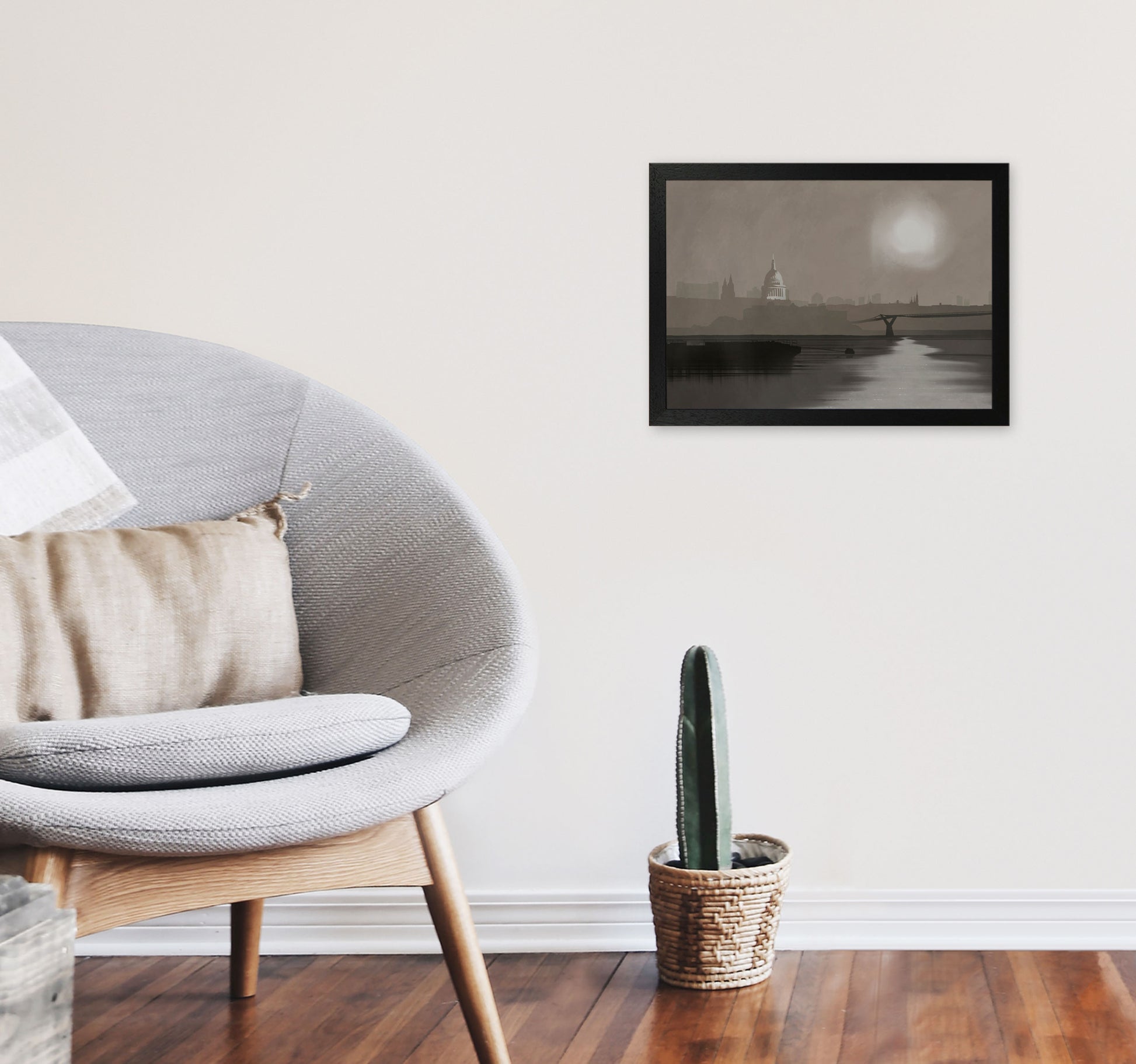 St. Paul's In Fog Travel Art Print by Richard O'Neill, Framed Wall Art A3 White Frame