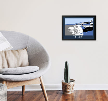 Filey In Snow by Richard O'Neill A3 White Frame