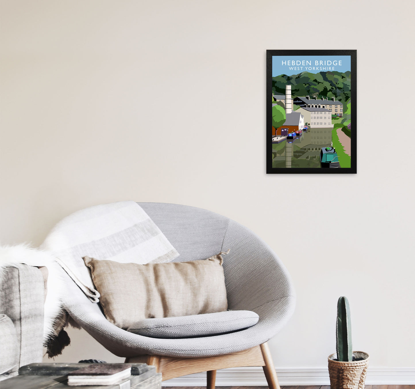 Hebden Bridge West Yorkshire Travel Art Print by Richard O'Neill A3 White Frame