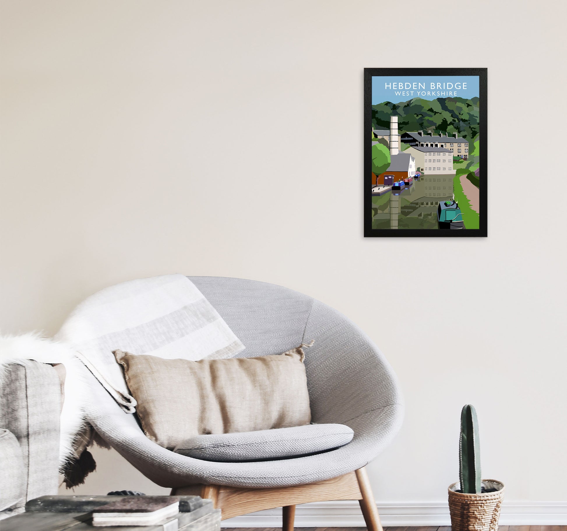 Hebden Bridge West Yorkshire Travel Art Print by Richard O'Neill A3 White Frame