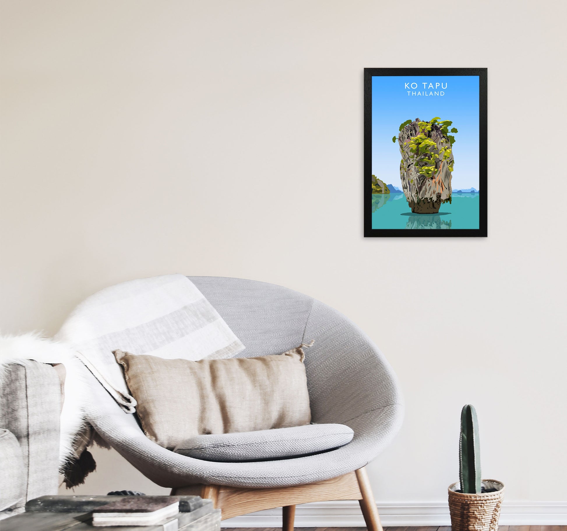 Ko Tapu Thailand Travel Art Print by Richard O'Neill, Framed Wall Art A3 White Frame