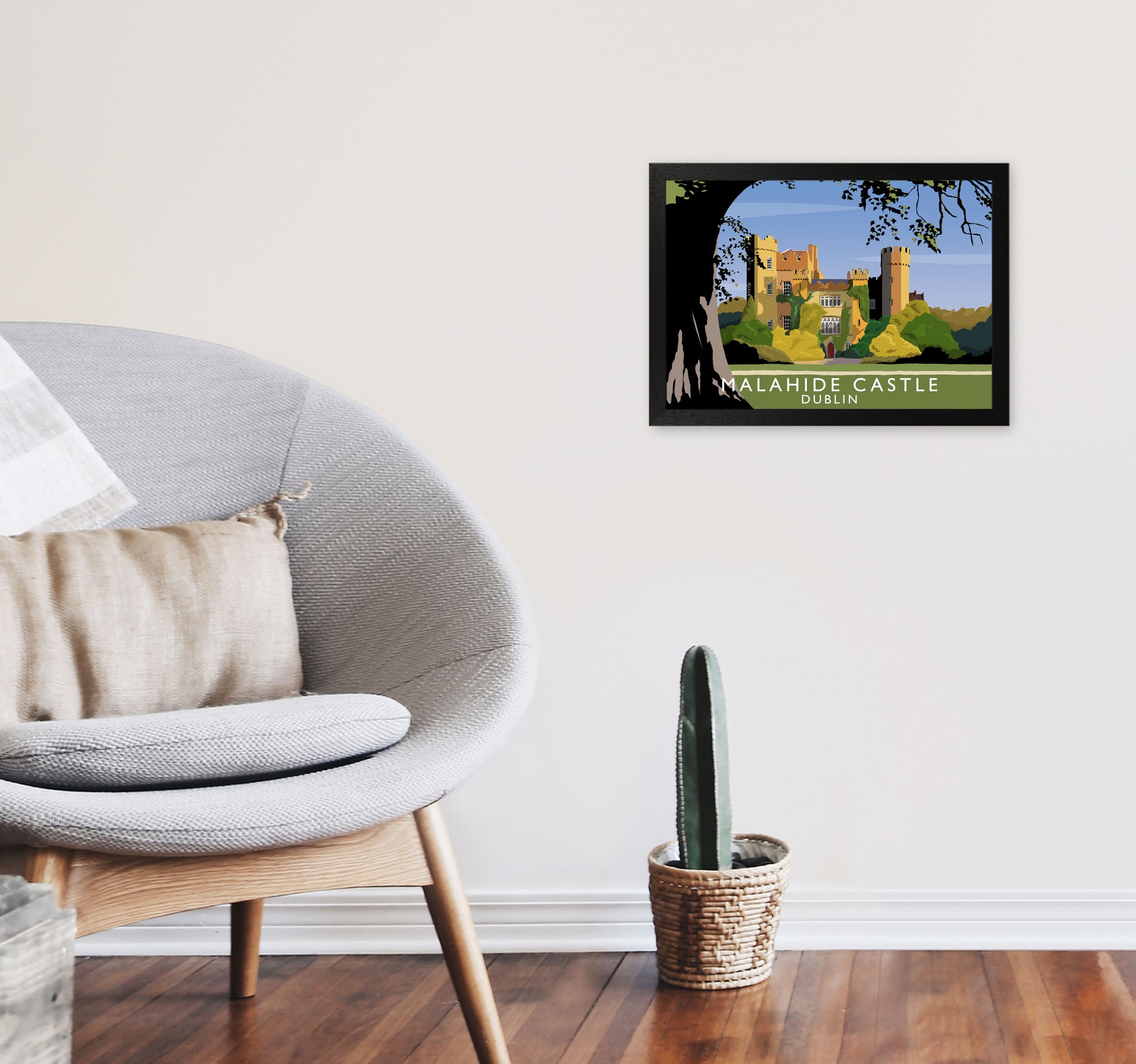 Malahide Castle Dublin Travel Art Print by Richard O'Neill, Framed Wall Art A3 White Frame