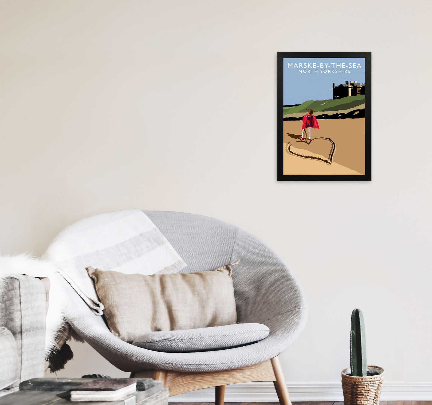 Marske-By-The-Sea North Yorkshire Travel Art Print by Richard O'Neill A3 White Frame