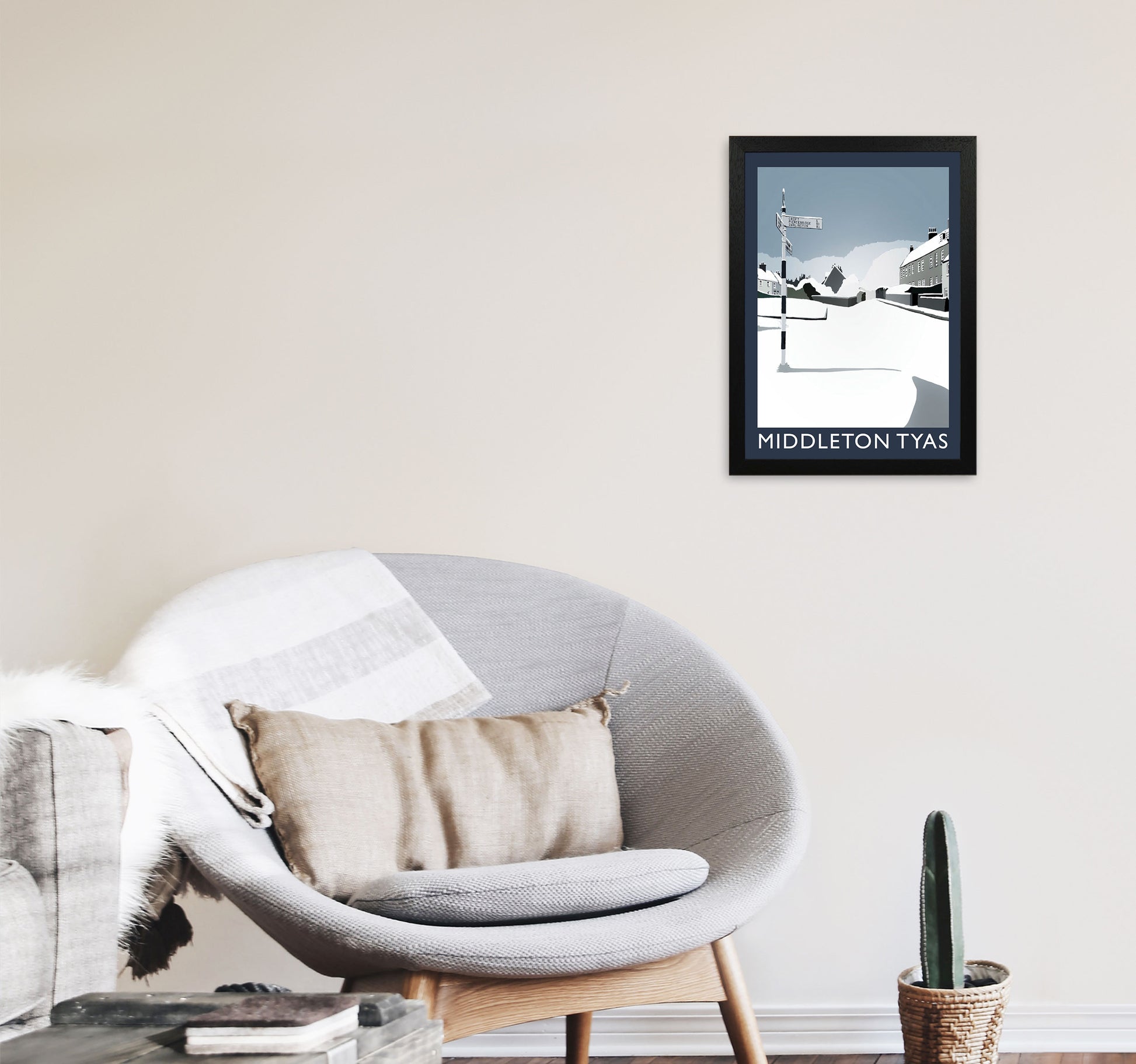 Middleton Tyas Travel Art Print by Richard O'Neill, Framed Wall Art A3 White Frame