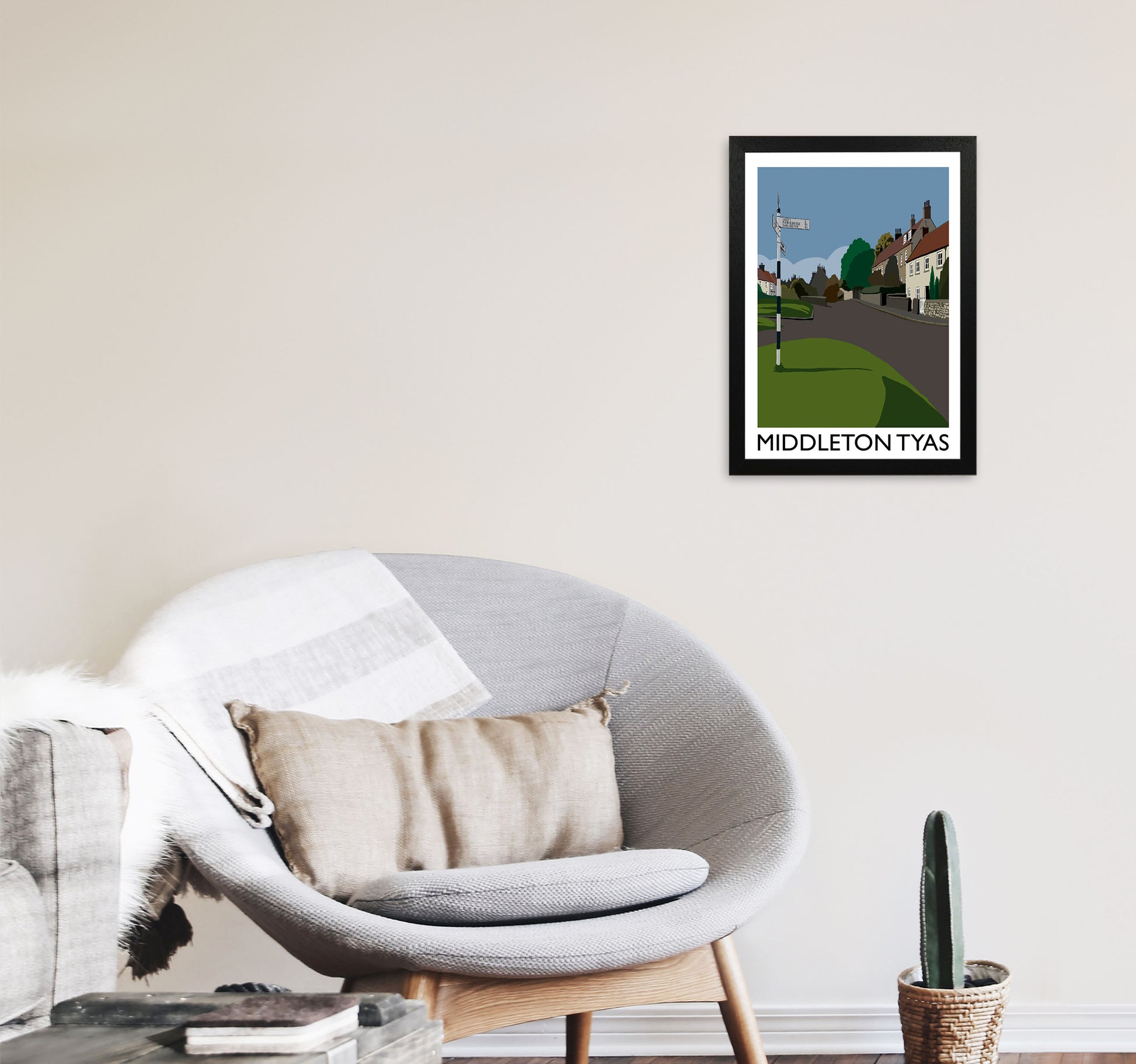 Middleton Tyas Travel Art Print by Richard O'Neill, Framed Wall Art A3 White Frame