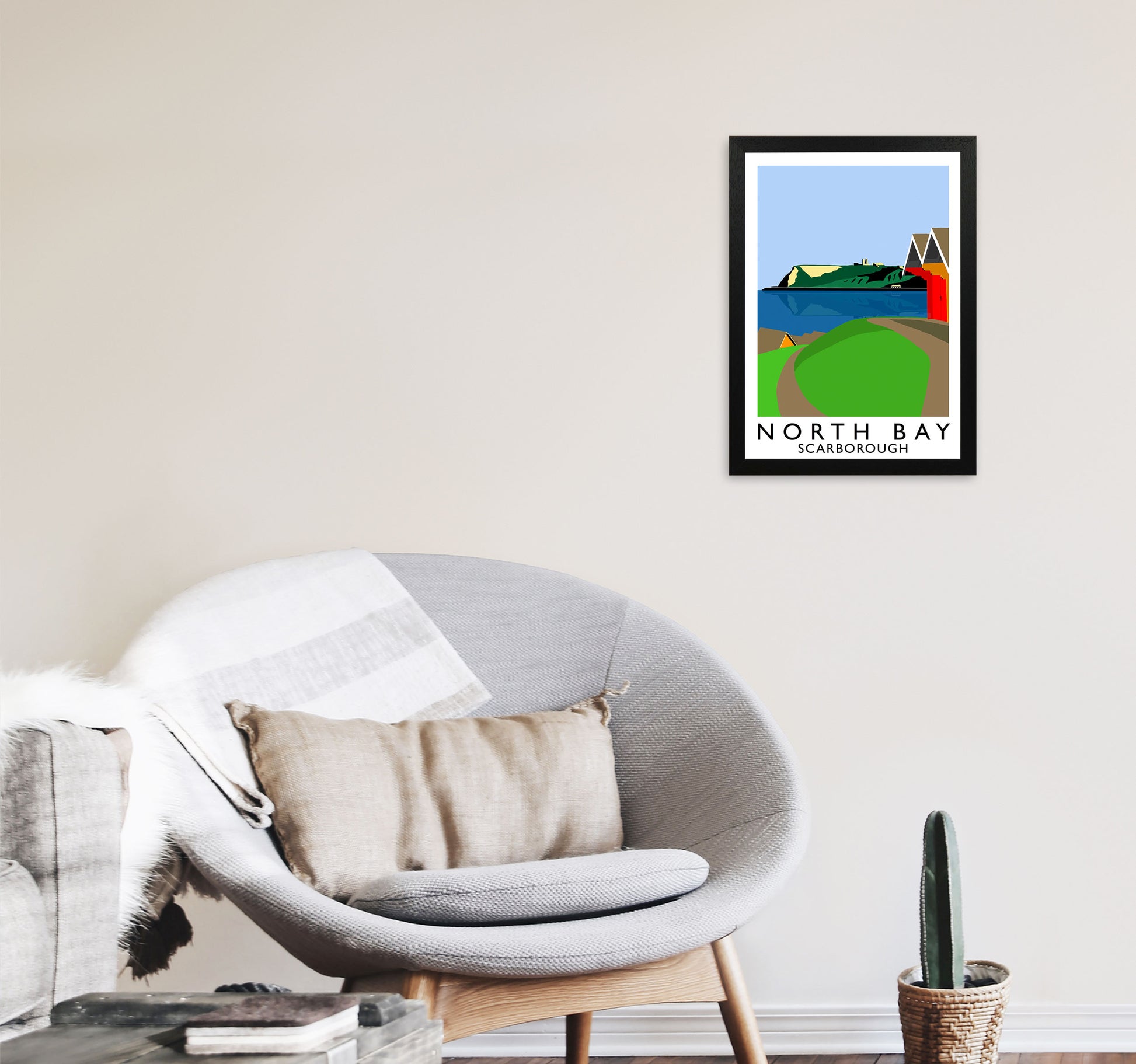 North Bay Scarborough Travel Art Print by Richard O'Neill, Framed Wall Art A3 White Frame